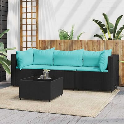 vidaXL - 4-delige - Loungeset - met - kussens - poly - rattan - zwart