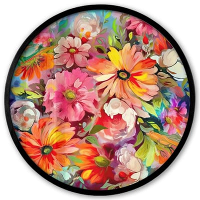 Poster in lijst Rond - Fotolijst 40x40 cm - Posters - Bloemen - Kunst - Schilderij - Botanisch - Ronde posterlijst zwart - Decoratie - Wanddecoratie woonkamer - Muurdecoratie slaapkamer