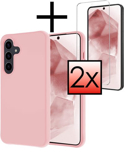 Hoesje - Met 2x Screenprotector - Geschikt voor Samsung Galaxy A56 - Sterk & Shockproof - Back Cover - Siliconen Case - Telefoon Hoes - Lichtroze