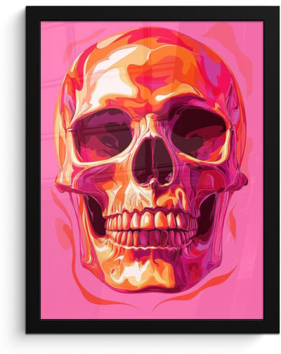 Poster in lijst - Fotolijst 30x40 cm - Posters - Felroze - Tanden - Schedel - Posterlijst zwart - Decoratie - Wanddecoratie woonkamer - Muurdecoratie slaapkamer