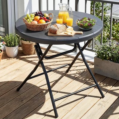 Ronde tuintafel - Klaptafel eettafel - Buiten eten - Weerbestendig staal - 74x80 cm - Zwart