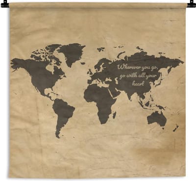 Wandkleed - Wereldkaart - Vintage - Kleur - 120x120 cm - Wandtapijt