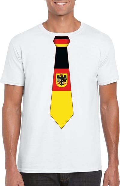 Supporters T-shirt - wit - met vlag Duitsland kleuren stropdas - heren - korte mouw S