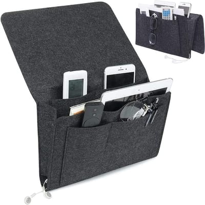 bedtas, sofa, organizer, nachtkastje tas met 5 vakken voor het opbergen van boeken, mobiele telefoons, afstandsbedieningen, brillen, voor bed en bank (zwart)