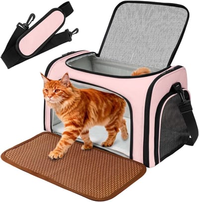 Dieren Transporttas - Reistas Hond Kat - Veilig Vervoeren - 4 Seizoenen Comfort - 45x28x28 cm - Roze