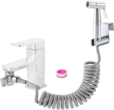 Handdouche Set voor Bidet van RVS, Badkamer Bidet Aansluiting met Kraan Dispenser, Flexibele Slang en Hygiëne Oplossing voor Babyverzorging en Badkamer Reinigen