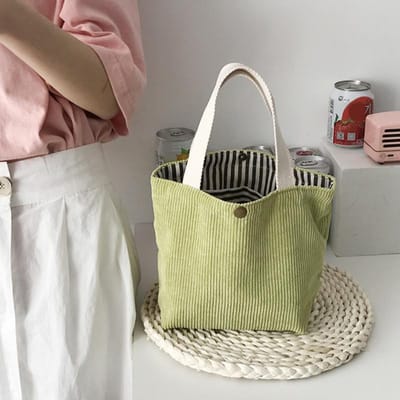 Lunchtas van corduroy canvas Lunchbox Trekkoord Picknicktas Eco-katoenen doek Kleine handtas Dinercontainer Voedselopbergzakken lichtgroene kleur
