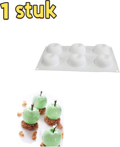 1 stuk - Taartvorm - Appelvormig ontwerp met 6 holtes - Grote bodem - Siliconen vorm voor gesimuleerde fruitmousse - Geschikt voor het bakken van moussetaarten,antiaanbaklaag en gemakkelijk te ontvormen - 28,5*17,5*5,5 cm - Wit