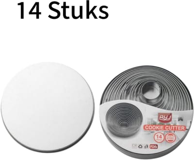 14-delige set - Ronde taartvorm - Vorm voor het bakken van taarten en koekjes - Roestvrijstalen rolmousse-ring - Aluminium doos - Roestvrijstalen kleur