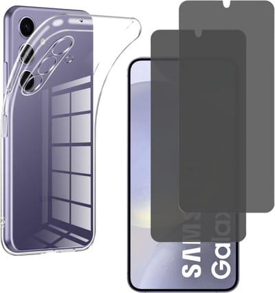 Hoesje geschikt voor Samsung Galaxy S24 Plus backcover siliconen Transparant en 2 stuks Beschermglas Privacy Glas Screenprotector van glazen schermbeschermfolie