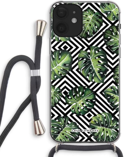 Case Company® - Hoesje met koord geschikt voor iPhone 12 mini hoesje met Koord - Geometrische jungle - Telefoonhoesje met Zwart Koord - Bescherming aan alle Kanten en Over de Schermrand