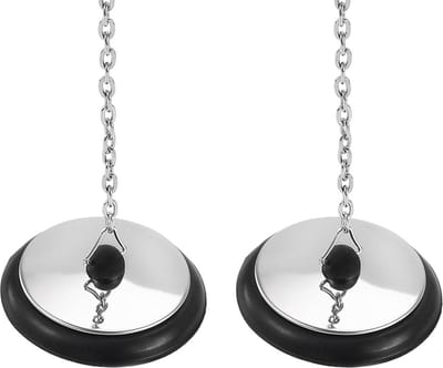 Gootsteenstop - Badstop - Diameter 43mm - met ketting (Chroom) 10cm - 2 stuks - universele - rubber - Afvoerstop - plugstop - Gootsteenstopper - Gootsteenplug - Keukengootsteen Badkamergootsteen stopper