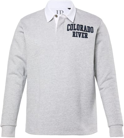 JP 1880 - Heren - Rugby-sweater 3D-borduursel op de borst contrasterende kraag - Grijs melange - Maat 6XL