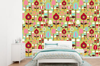 Behang - Fotobehang Patronen - Bloemen - Kleuren - Breedte 360 cm x hoogte 260 cm