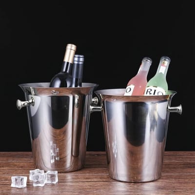 Roestvrijstalen IJsemmer met Standaard en Draaggreep voor Wijn, Champagne en Bier - 5L, 90cm Hoog