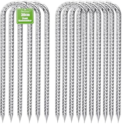 Verzinkte Stalen Bodemankers en Tentharingen - 30 cm - Set van 8 Stuks voor Camping en Tuin