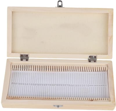 Dailygoods- Microscoopglaasjesdoos Massief Hout - Opbergdoos 50 Glaasjes - Metalen Gesp - Scharnier - 23x10,6x3,5 cm - Biologie Preparaten