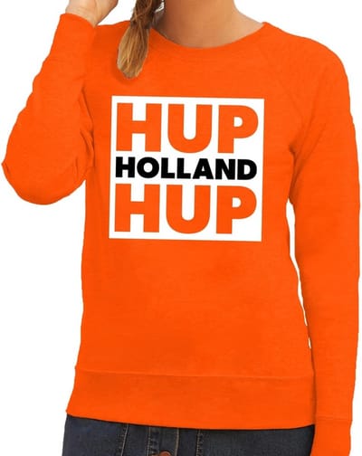 Nederland supporter sweater Hup Holland Hup in vierkant oranje voor dames - landen kleding XS