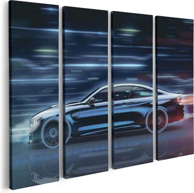 Artaza Canvas Schilderij Vierluik Zwarte Sportwagen Auto - 80x60 - Foto Op Canvas - Canvas Print