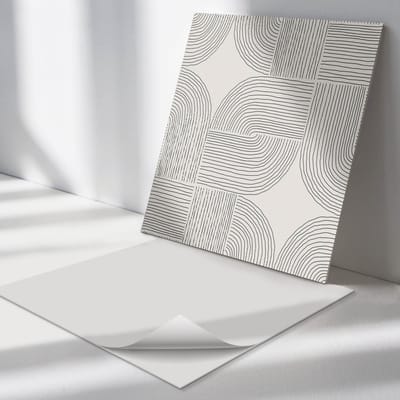 Wallfluent Vinyl Tegels - Geometrische Lijnen in Lay-Out Vinyl Vloer Tegels - 30 cm x 30 cm - Romig PVC Tegels - Set van 9 - Vierkant PVC Tegels - Patroon Plaktegels - Zelfklevende Vinyl Tegels - Plaktegels Keuken en Badkamer