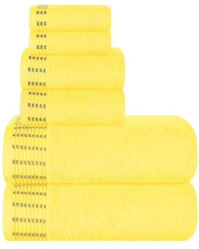 Ultra Zachte Set van 6 Katoenen Handdoeken – 2 Extra Grote Badhanddoeken, 2 Handdoeken en 2 Washandjes in Geel