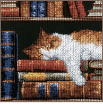 Vervaco - Telpakket kit - Slapende kat op boekenrek - PN-0147121 - Borduren - Borduurpakket - Borduurpakket volwassenen