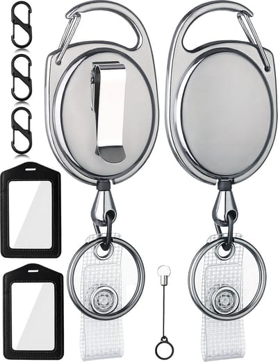2x Heavy-Duty Dyneema Koord Uittrekbare Sleutelhangers met Badgehouders - Broekclip Trekkoord Skipashouder voor Dames/Heren - Karabijnhaak Skipas Badge/Sleutels - Pashouder/Kaarthouder Sleutelkoord - Keycord\Keykoord Afrolmechanisme - Clip ID Houder