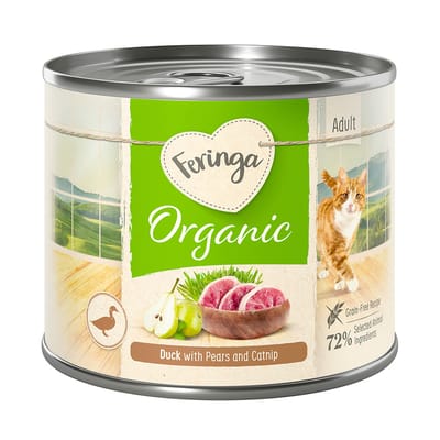 6x200g Organic Adult Eend met Peer en Kattengras Feringa Kattenvoer nat