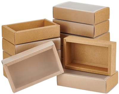 Dailygoods- Geschenkdozen 12 stuks - Kraftpapier - Transparant deksel - Rechthoekig - 17 x 10 x 4 cm - Hoogwaardige verpakking - Bruin/Zwart - Cadeauverpakking