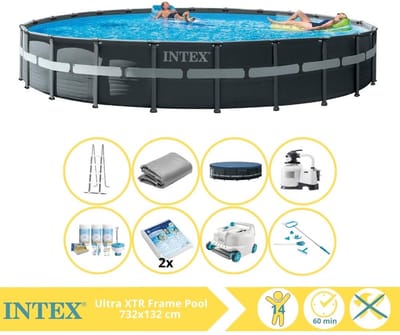 Intex Ultra XTR Frame Zwembad - Opzetzwembad - 732x132 cm - Inclusief Onderhoudspakket, Glasparels, Onderhoudsset en Luxe Zwembad Stofzuiger