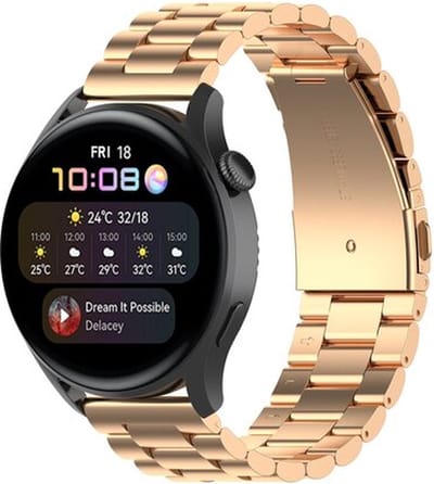 By Qubix - Geschikt voor Garmin bandje - Geschikt voor Garmin Vivoactive 4 / 4L - Stalen schakelband - Champagne goud - Smartwatch bandje 22mm