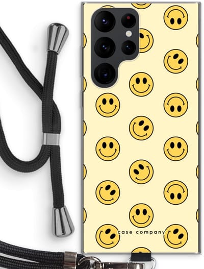 Hoesje met koord geschikt voor Samsung Galaxy S22 Ultra hoesje met Koord - Smiley N°2 - Telefoonhoesje met Zwart Koord - Bescherming aan alle Kanten en Over de Schermrand