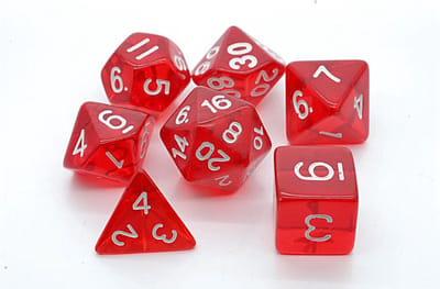 Polydice set - Polyhedral dobbelstenen set 7 delig | Set van 7 dice | dungeons and dragons dnd dice | D&D Pathfinder RPG DnD | Rood doorzichtig