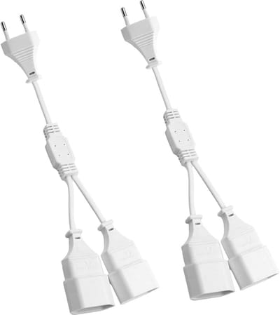 Xmart 2 stuks 2-in-1 verlengkabel, eurostekker, 0,3 m, euro-verlengkabel, 250 V, 2,5 A, type C-stekker naar type C-bus voor tv, computer, monitor, beamer, huishoudelijke apparaten, lampen, wit