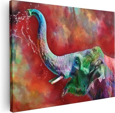 Artaza Canvas Schilderij Olifant Abstract - 40x30 cm - Klein - Wanddecoratie Dierenkop - Muurdecoratie Woonkamer - Kamer Accessoires