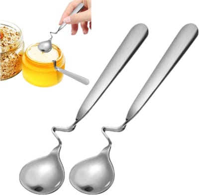 2 stuks honinglepels - Gebogen handvatontwerp - Honing roerlepel - Koffie roerlepel -lange handgreep - honinglepel - jamlepel- 14,8 * 3 cm - Geschikt voor dagelijkse maaltijden - Koffie zetten - Honing dispenseren - Zilver