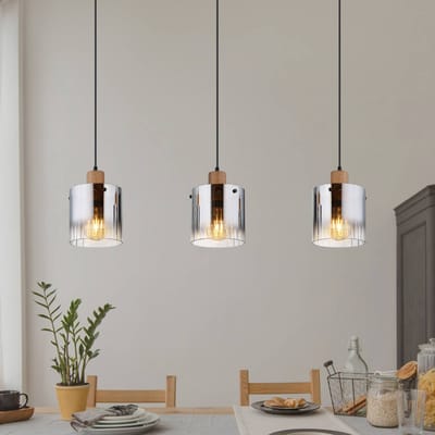 Globo Hanglamp Underwood, lengte 100 cm, bruin/rookgrijs, MDF