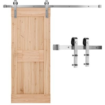 VEVOR Schuifdeursysteem met 1,5 m rail, draagvermogen 150 kg, geschikt voor een maximale breedte van 762 mm en een dikte van 34,92-44,45 mm, enkele schuifdeur, rail en J-vormige rol, zilver