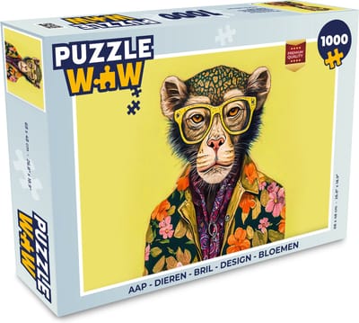 Puzzel Aap - Dieren - Bril - Design - Bloemen - Legpuzzel - Puzzel 1000 stukjes volwassenen