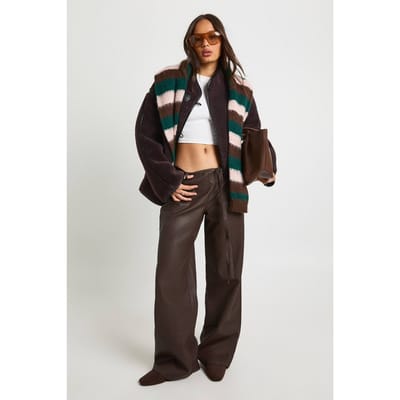 boohoo Dames Kunstleren Palazzo-broek met ceintuur | Chocolate | Maat: 10