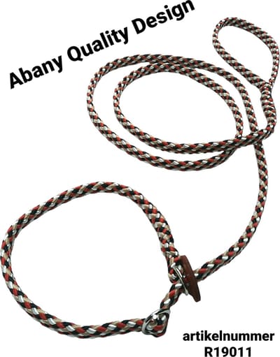 Abany quality design - 1.80 mtr rood wit zwart - jachtlijn - dubbele stop - retrieverlijn - wandelhoofdstel - lijn leiband met halsband - sliplijn met stop – half slip - puppylijn - vanglijn - mantrailing - 1R19011