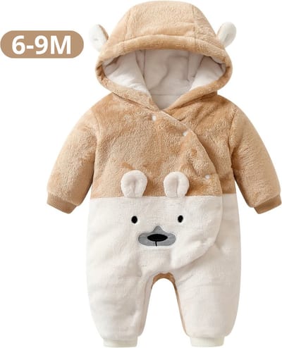 Livano Romper - Berenpakje Baby - Winterpak - Onesie - Teddy - Pakje - Jongen - Meisje - 6-9 Maanden - Khaki