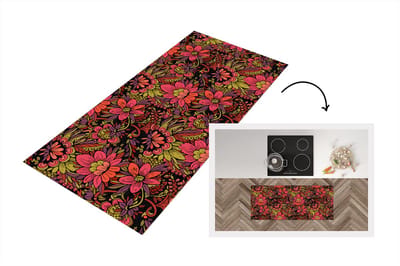 Keukenloper - Loper keuken - Bloemen - Bladeren - Design - 120x50 cm - Keukenloper vinyl