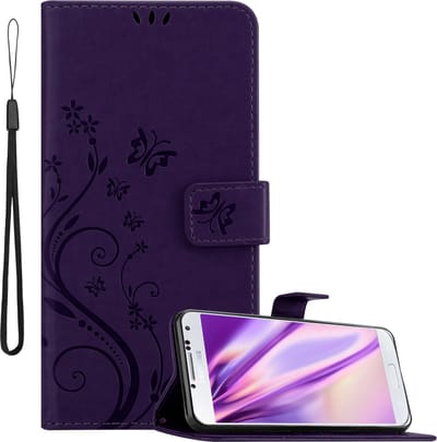 Cadorabo Hoesje geschikt voor Samsung Galaxy S4 in BLOEMEN DONKER PAARS - Beschermhoes in bloemmotief met magnetische sluiting, standfunctie en kaartsleuven Book Case Cover Etui