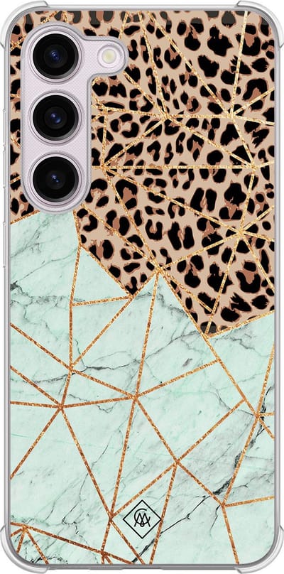 Casimoda® hoesje - Geschikt voor Samsung Galaxy S23 Plus - Luipaard Marmer Mint - Shockproof case - Extra sterk - TPU/polycarbonaat - Mint, Transparant