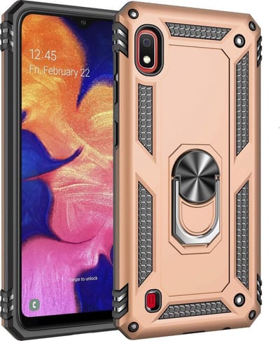 HB Hoesje Geschikt voor Samsung Galaxy A10 - Anti-Shock Hybrid Armor Back Cover - Hoes met Kickstand Ring - Goud