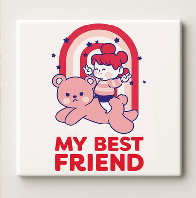 My Best Friend Keramische Tegel 15x15cm – Schattige Wandtegel met Kind en Teddybeer, Lief Cadeau voor Kinderen en Babykamer Decoratie