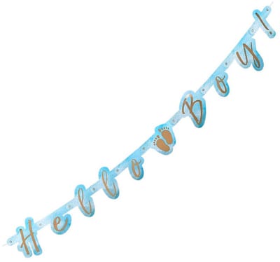 Slinger hello boy - Baby geboren - Jongens - Kraamcadeau - Kraamvisite - Hello boy banner - Geboorte decoratie - Babyshower versiering - 143 cm - Blauw - Jonyx