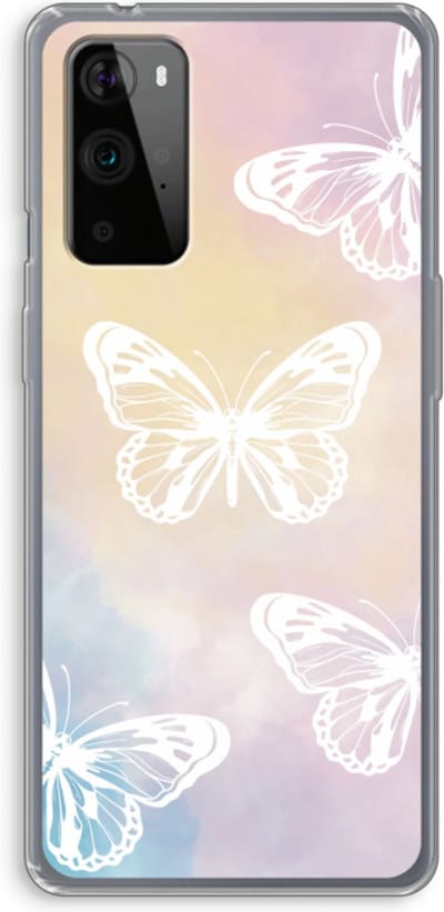Case Company® - Hoesje geschikt voor OnePlus 9 Pro hoesje - White butterfly - Soft Cover Telefoonhoesje - Bescherming aan alle Kanten en Schermrand