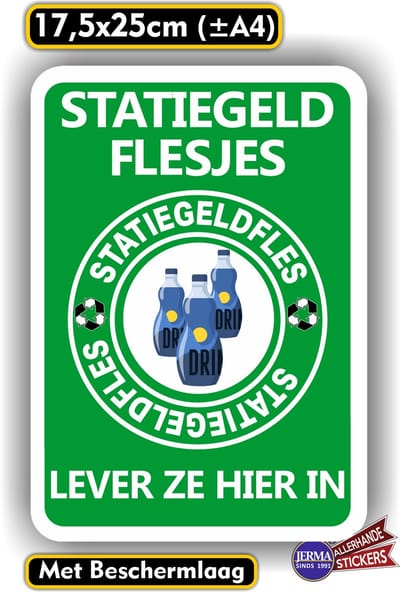 Jerma - Statiegeld Flesjes - Hier inleveren - Sticker - 17.5 x 25 cm - Zelfklevend - Weerbestendig